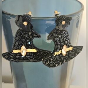 Witch Hat Black and Gold Earrings
